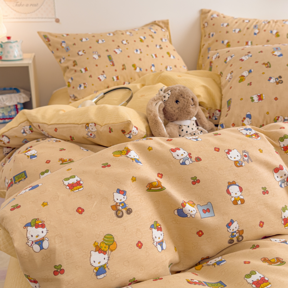 91家纺网 家纺一手货源 找家纺 沐辰 2026新款13070全棉纯棉印花四件套-萌趣 假日猫咪