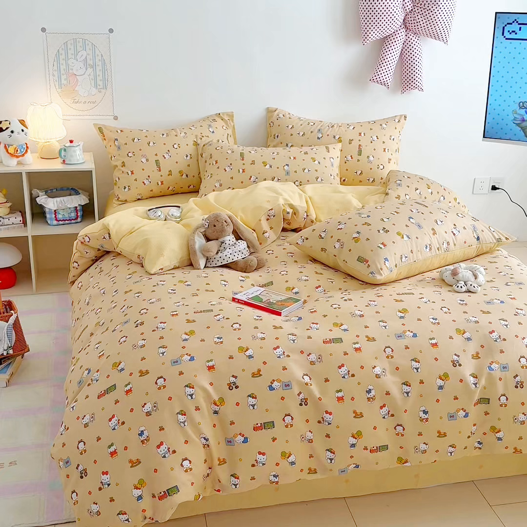 91家纺网 家纺一手货源 找家纺 沐辰 2026新款13070全棉纯棉印花四件套-萌趣 假日猫咪