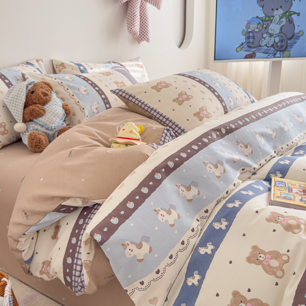 沐辰 2026新款13070全棉纯棉印花四件套-萌趣 开心马