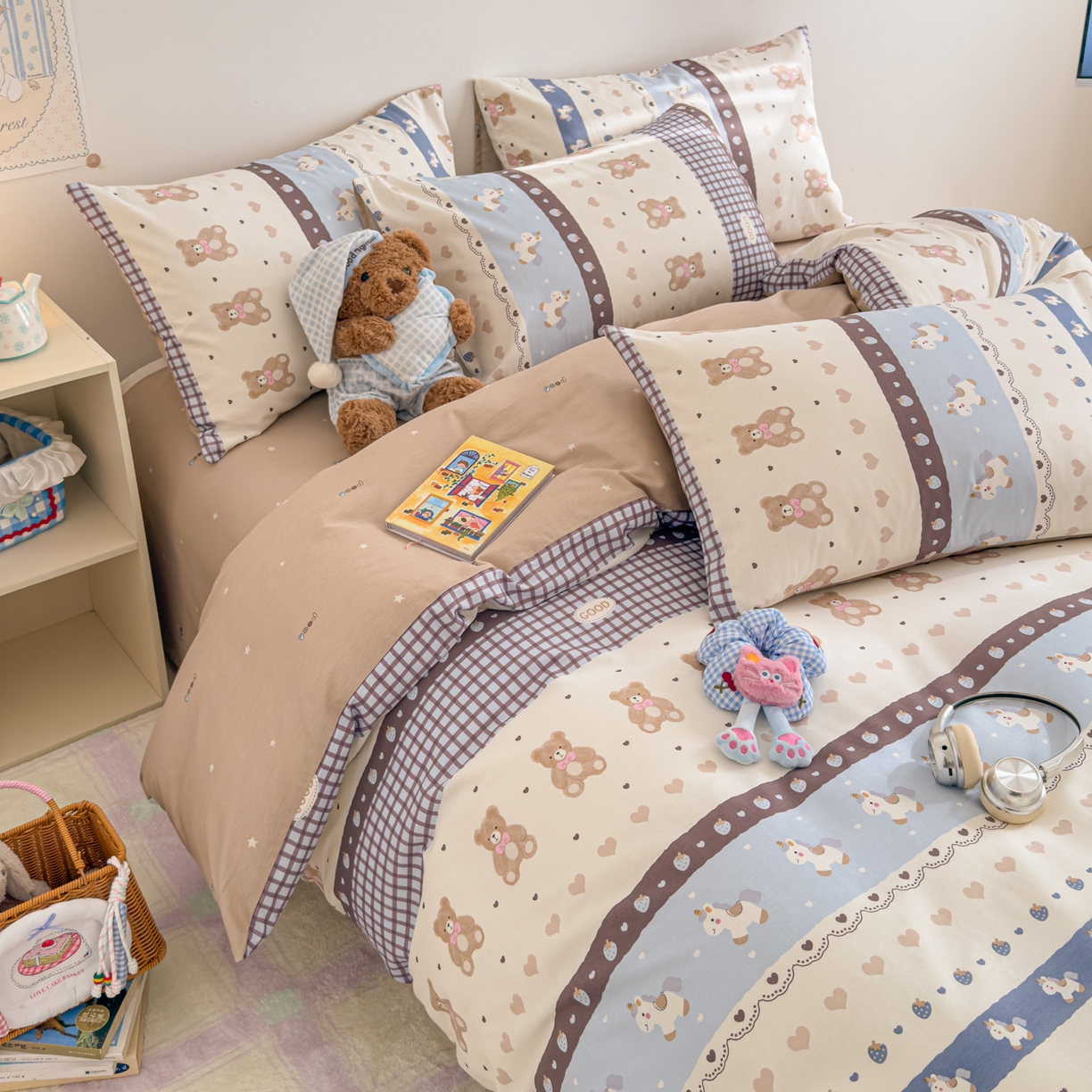 91家纺网 家纺一手货源 找家纺 沐辰 2026新款13070全棉纯棉印花四件套-萌趣 开心马