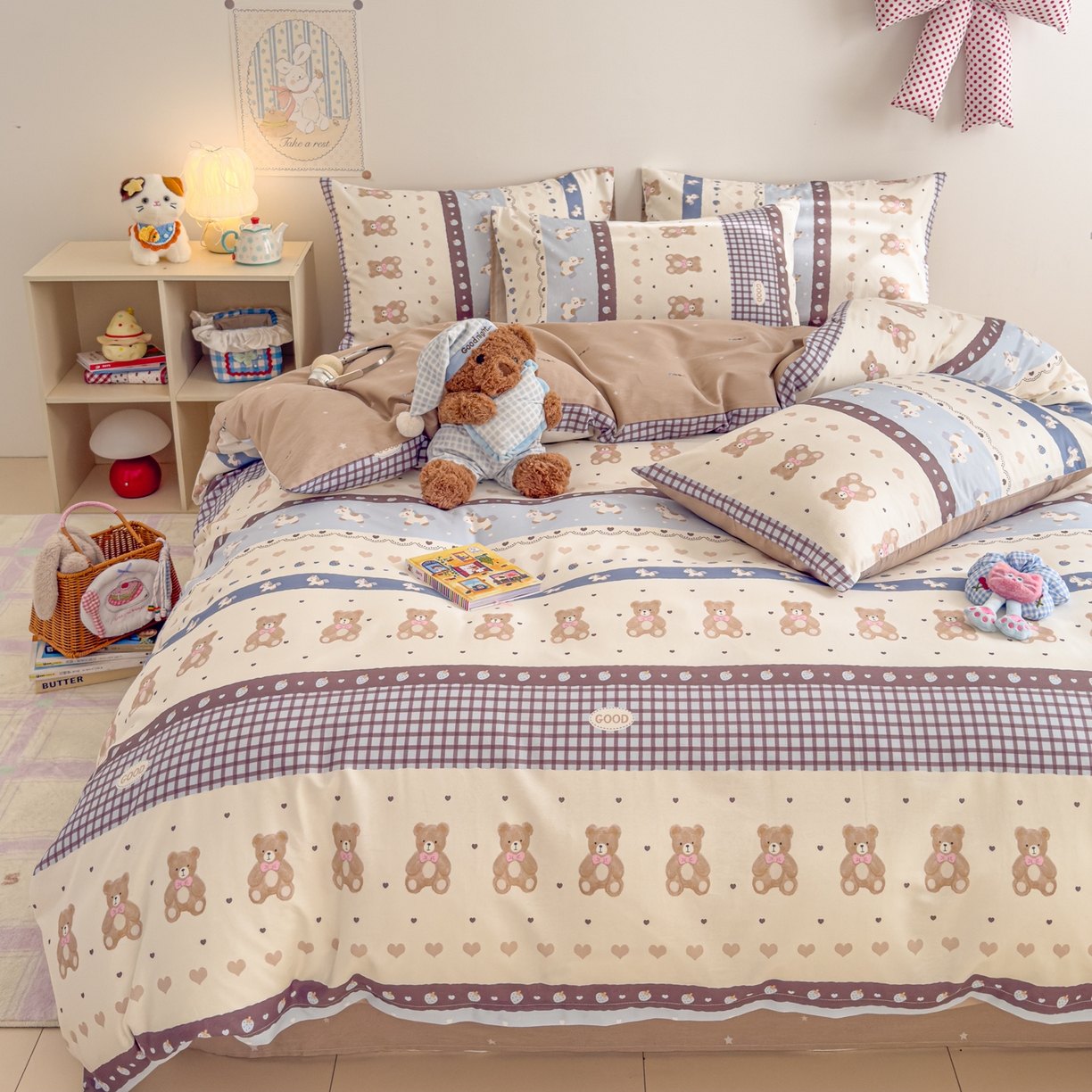 91家纺网 家纺一手货源 找家纺 沐辰 2026新款13070全棉纯棉印花四件套-萌趣 开心马