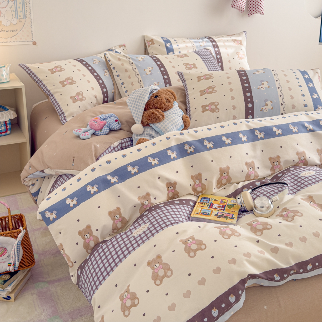 91家纺网 家纺一手货源 找家纺 沐辰 2026新款13070全棉纯棉印花四件套-萌趣 开心马