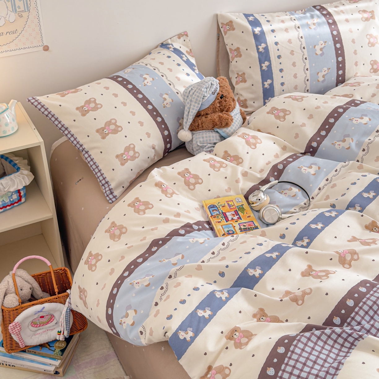 91家纺网 家纺一手货源 找家纺 沐辰 2026新款13070全棉纯棉印花四件套-萌趣 开心马