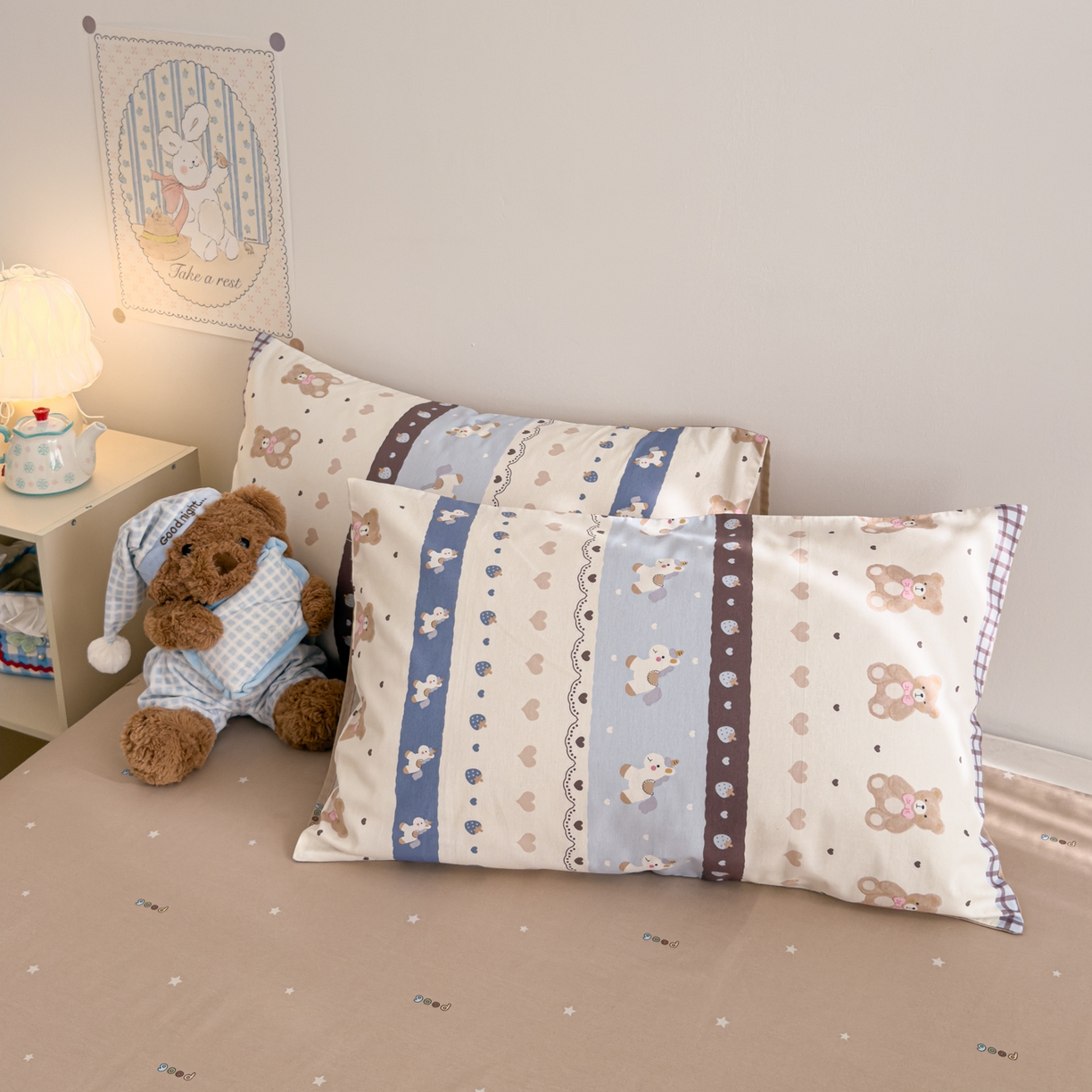 91家纺网 家纺一手货源 找家纺 沐辰 2026新款13070全棉纯棉印花四件套-萌趣 开心马