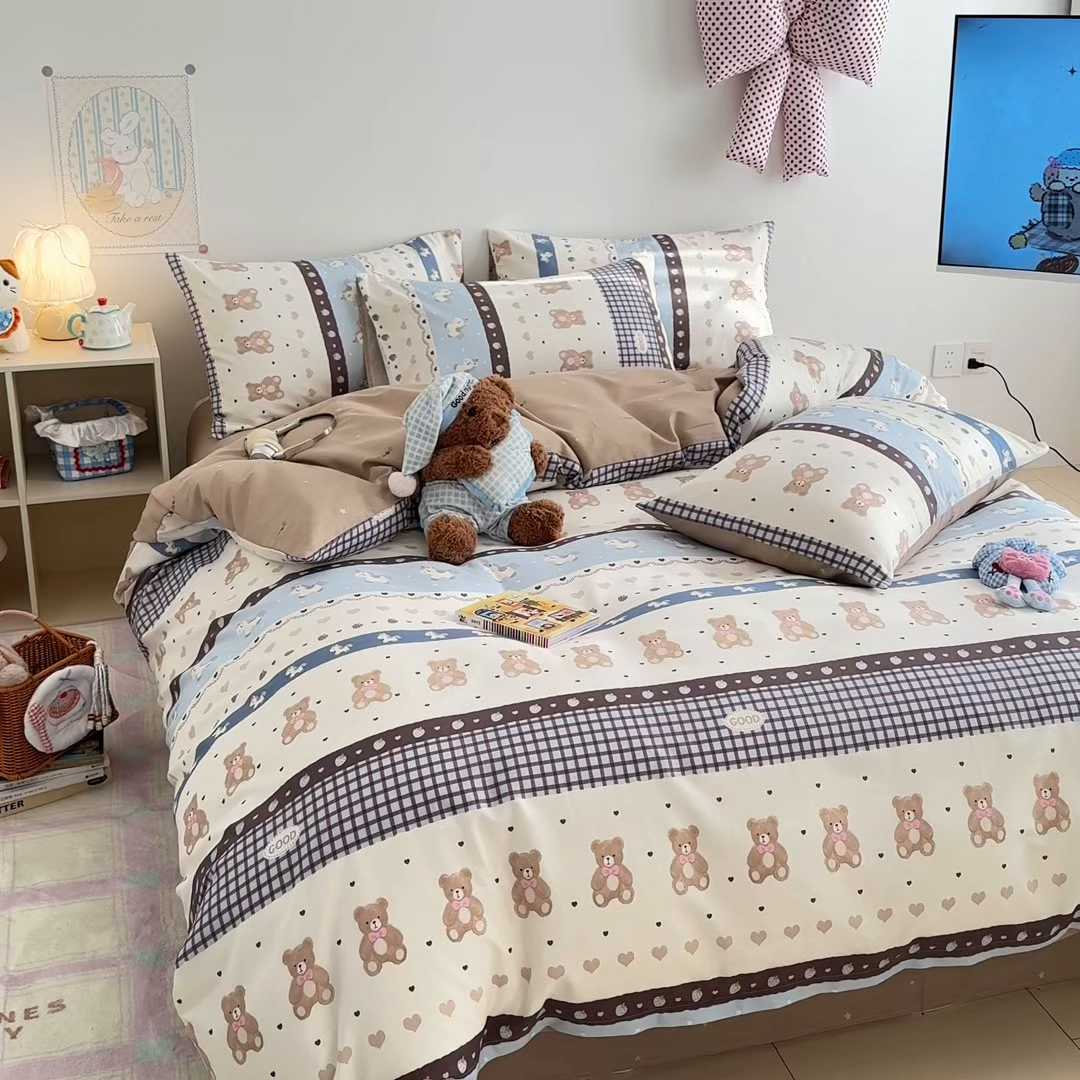 91家纺网 家纺一手货源 找家纺 沐辰 2026新款13070全棉纯棉印花四件套-萌趣 开心马