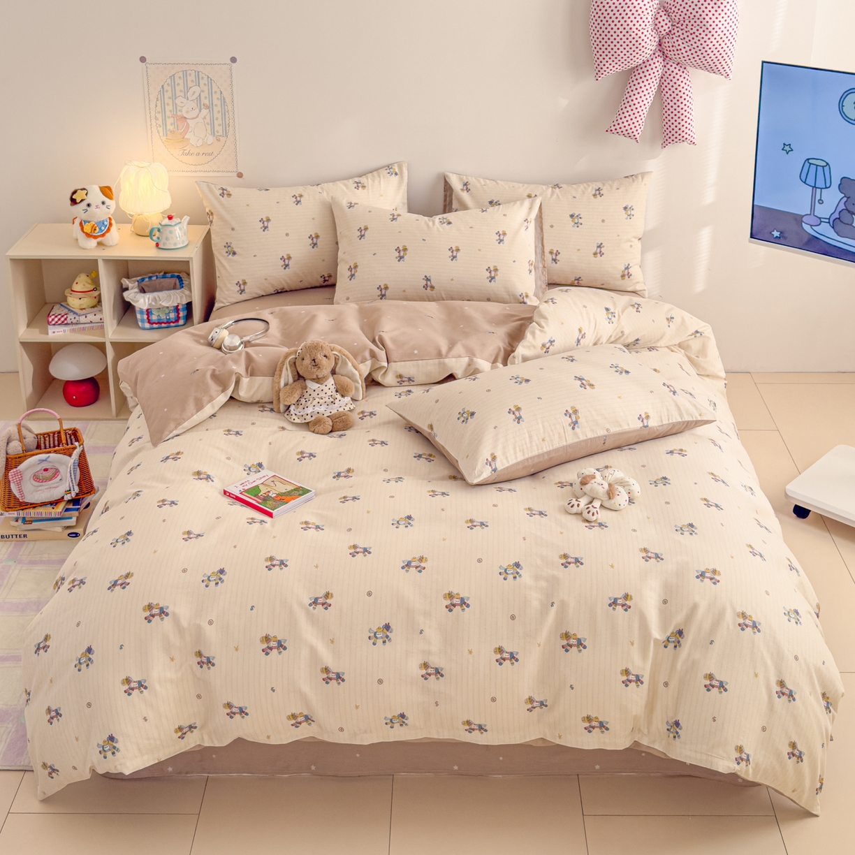 91家纺网 家纺一手货源 找家纺 沐辰 2026新款13070全棉纯棉印花四件套-萌趣 马上有钱