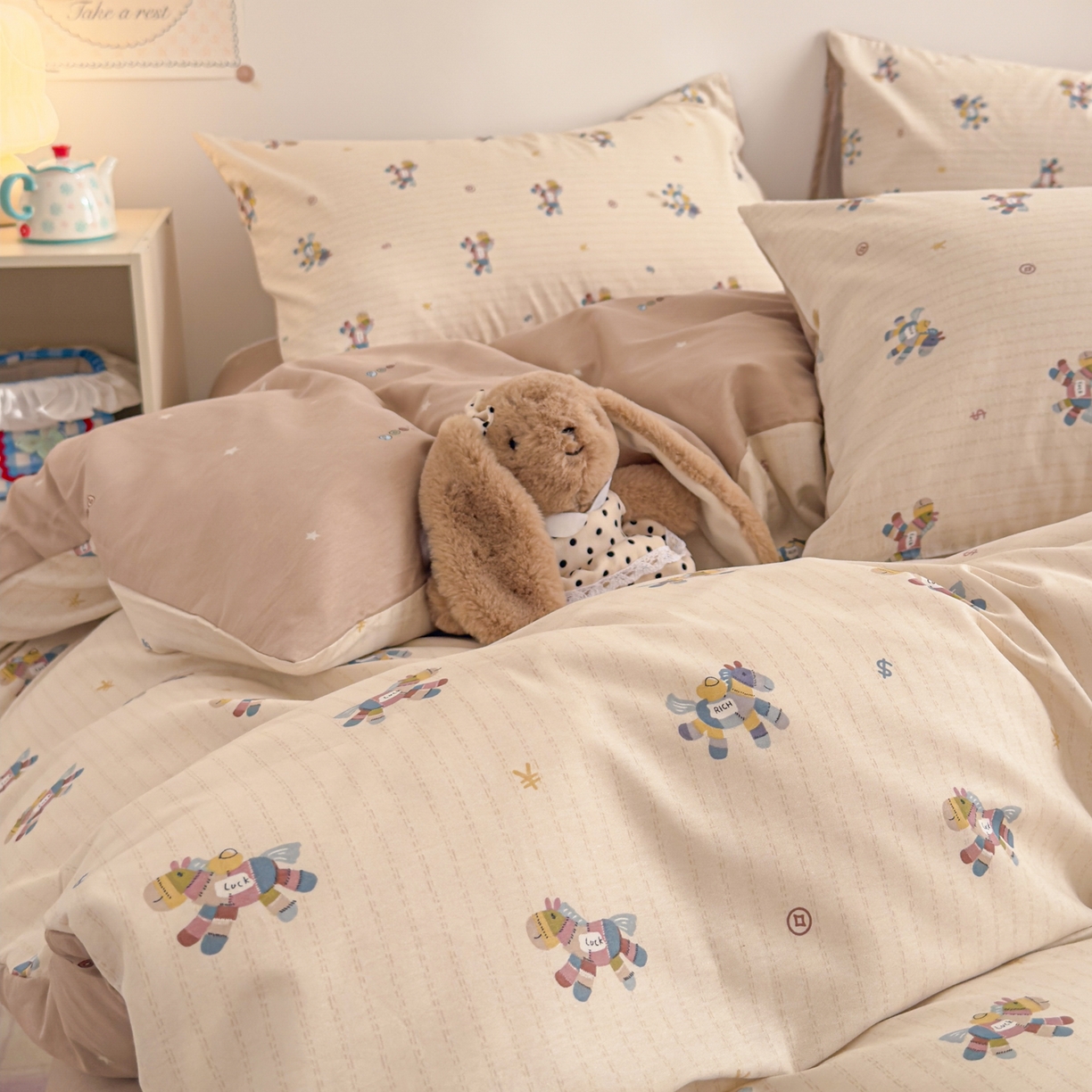 91家纺网 家纺一手货源 找家纺 沐辰 2026新款13070全棉纯棉印花四件套-萌趣 马上有钱