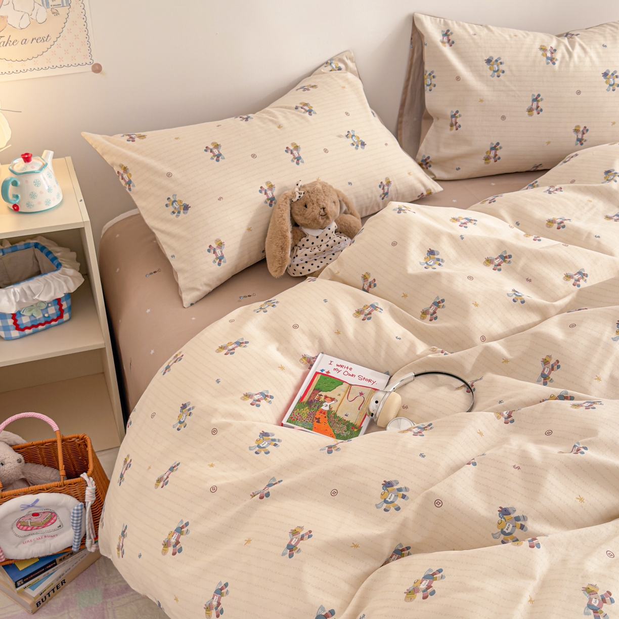 91家纺网 家纺一手货源 找家纺 沐辰 2026新款13070全棉纯棉印花四件套-萌趣 马上有钱