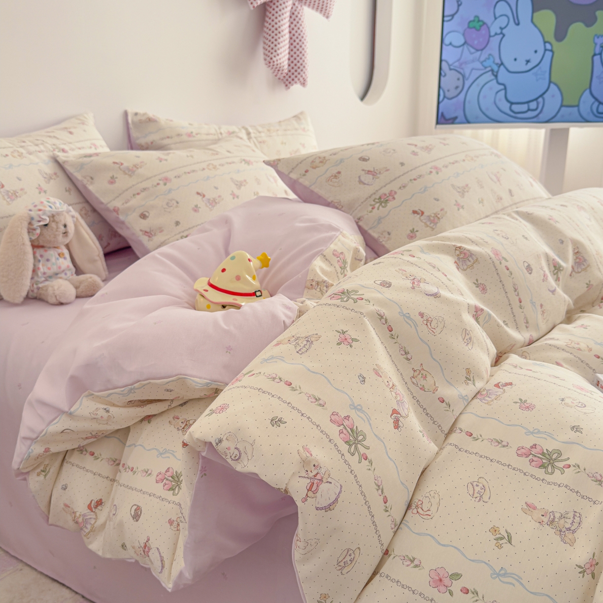 沐辰 2026新款13070全棉纯棉印花四件套-萌趣 小提琴兔兔