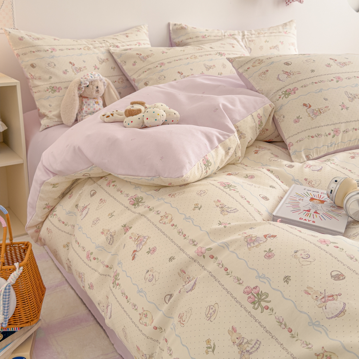 91家纺网 家纺一手货源 找家纺 沐辰 2026新款13070全棉纯棉印花四件套-萌趣 小提琴兔兔