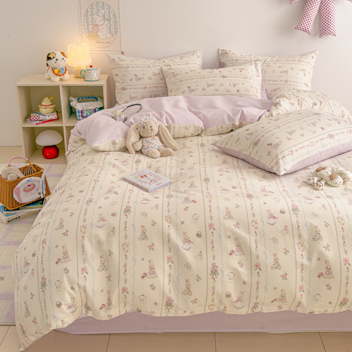 91家纺网 家纺一手货源 找家纺 沐辰 2026新款13070全棉纯棉印花四件套-萌趣 小提琴兔兔