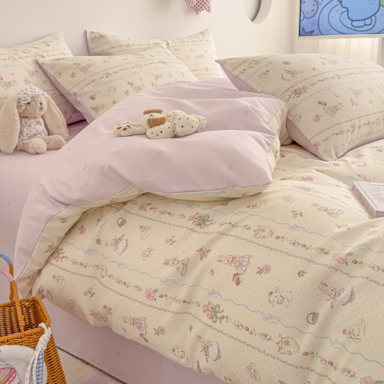 91家纺网 家纺一手货源 找家纺 沐辰 2026新款13070全棉纯棉印花四件套-萌趣 小提琴兔兔