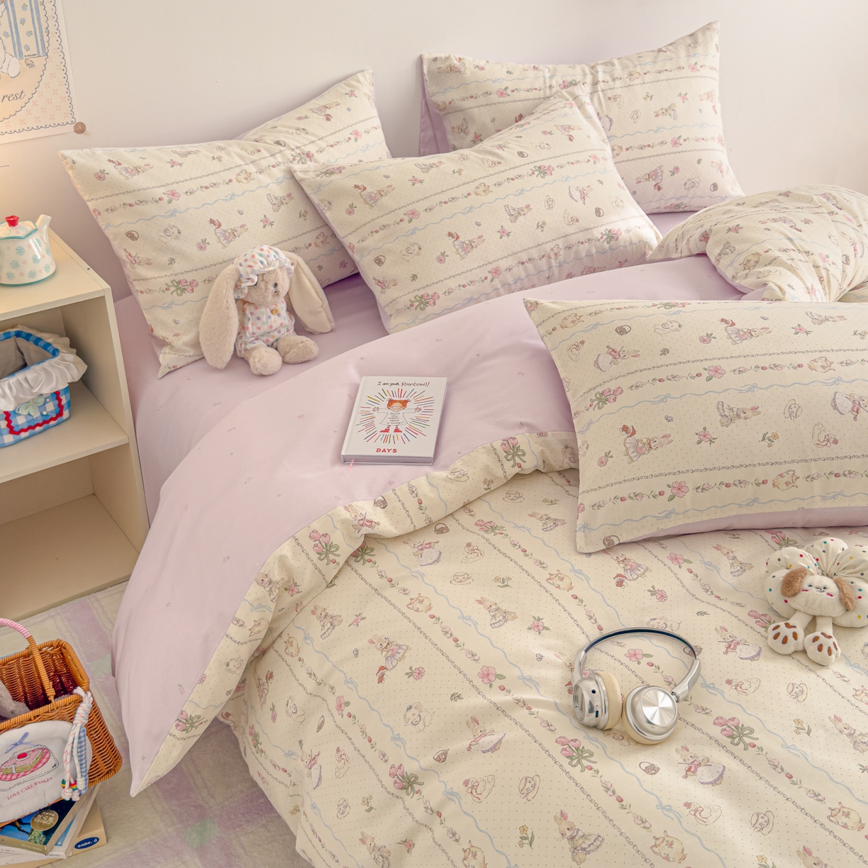 91家纺网 家纺一手货源 找家纺 沐辰 2026新款13070全棉纯棉印花四件套-萌趣 小提琴兔兔