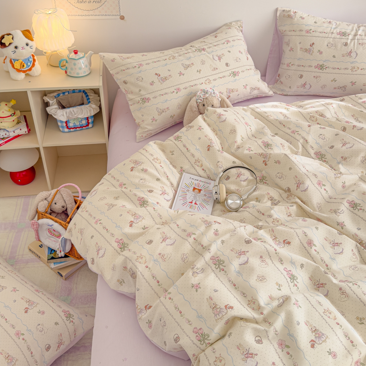 91家纺网 家纺一手货源 找家纺 沐辰 2026新款13070全棉纯棉印花四件套-萌趣 小提琴兔兔