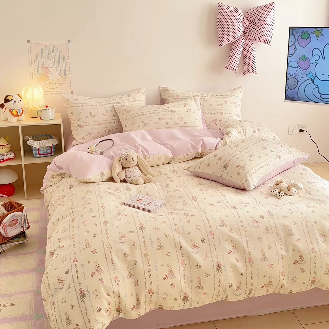 91家纺网 家纺一手货源 找家纺 沐辰 2026新款13070全棉纯棉印花四件套-萌趣 小提琴兔兔