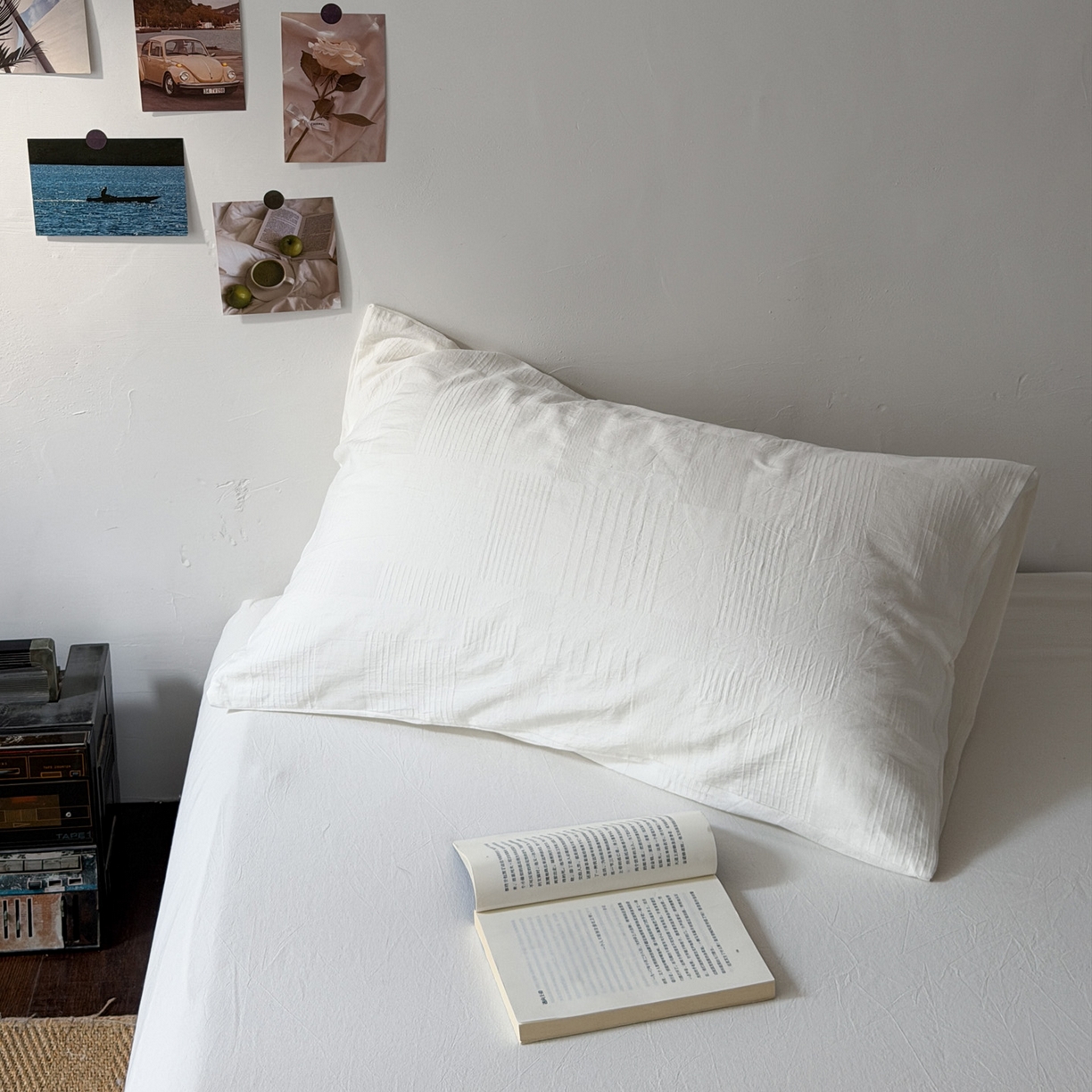 艾沁家纺 2026新款不染的原棉全棉色织提花单品枕套 大方格