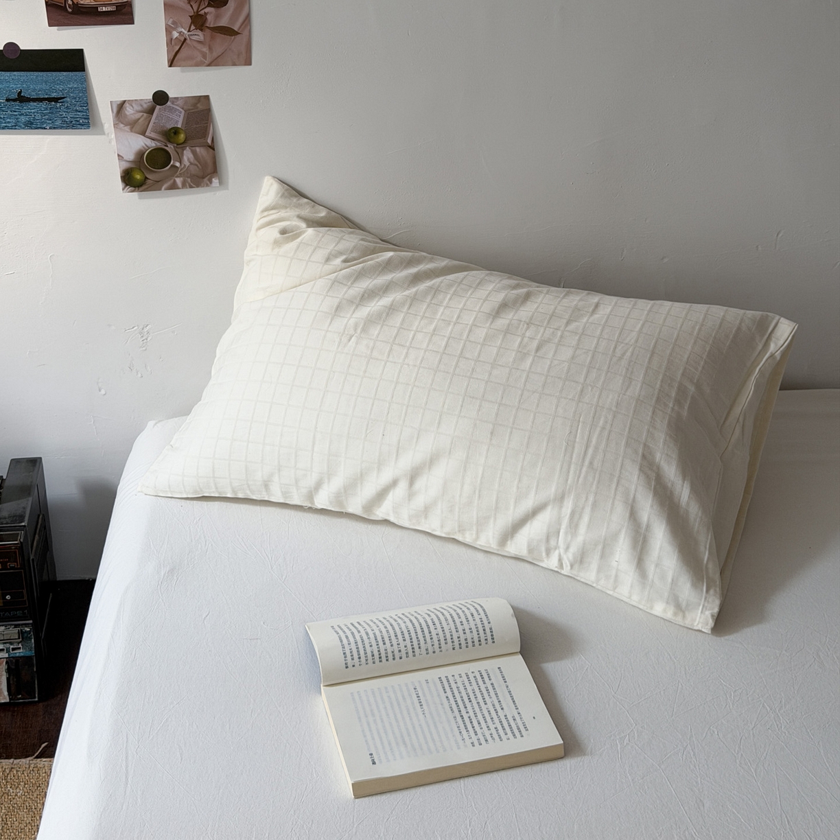 艾沁家纺 2026新款不染的原棉全棉色织提花单品枕套 小方格