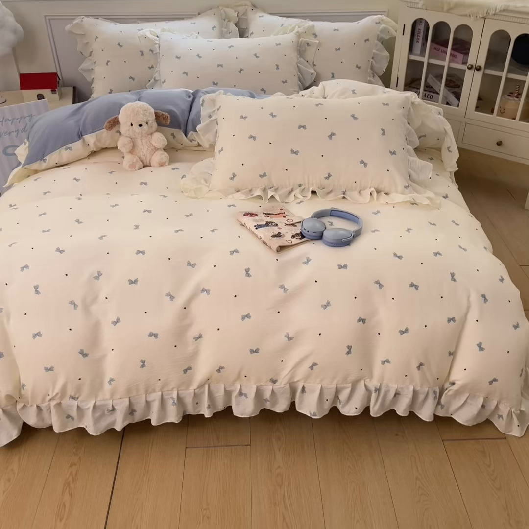 91家纺网 家纺一手货源 找家纺 （总）摩妮卡 2026新款泡泡纱韩版印花花边四件套