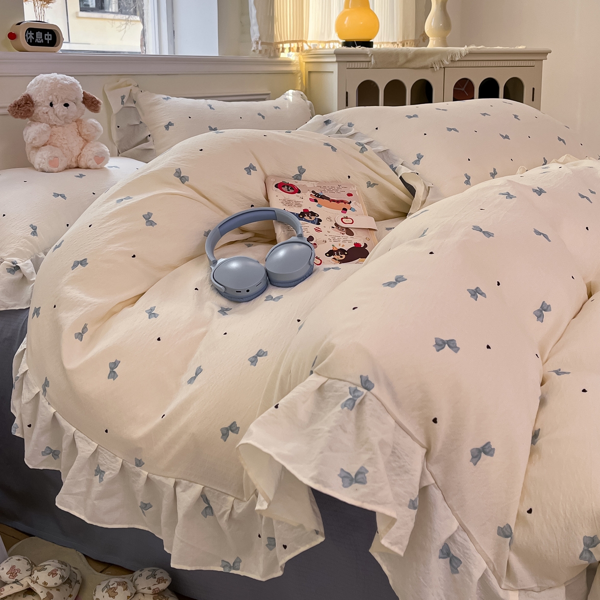 91家纺网 家纺一手货源 找家纺 （总）摩妮卡 2026新款泡泡纱韩版印花花边四件套