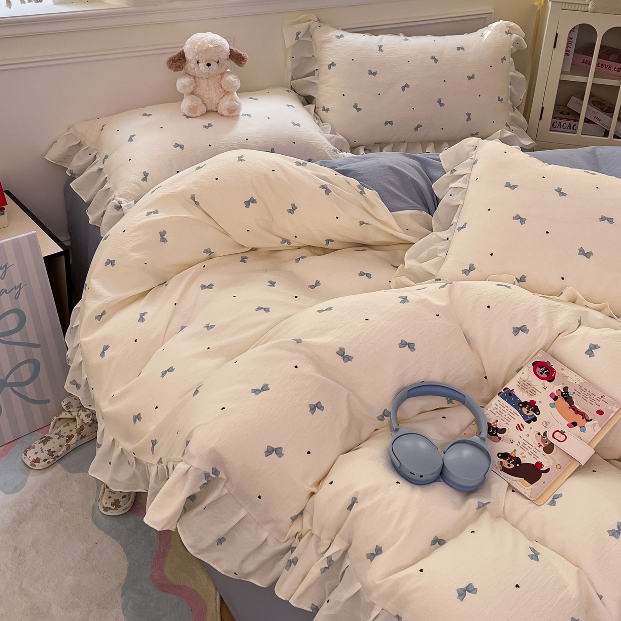 91家纺网 家纺一手货源 找家纺 （总）摩妮卡 2026新款泡泡纱韩版印花花边四件套