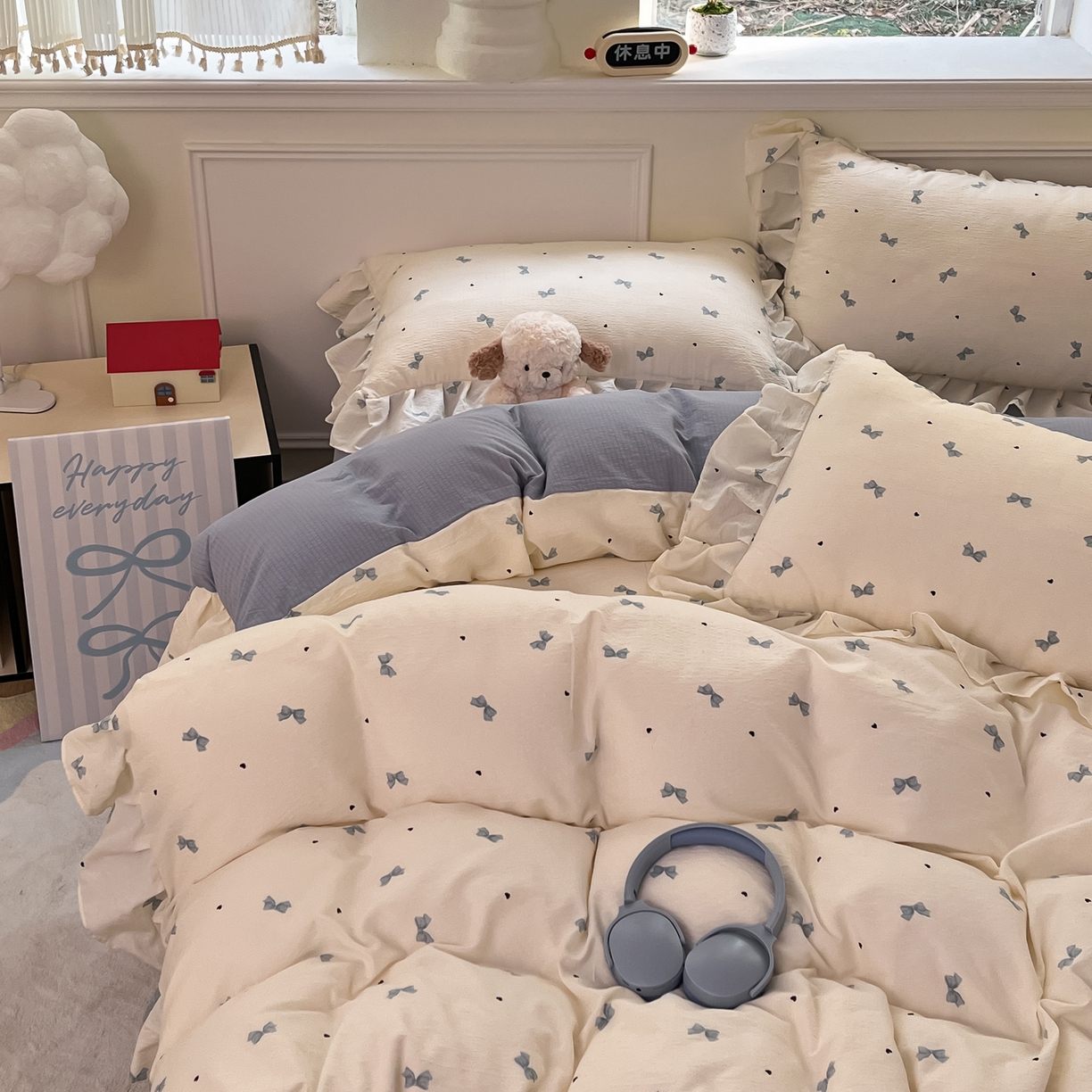 91家纺网 家纺一手货源 找家纺 （总）摩妮卡 2026新款泡泡纱韩版印花花边四件套