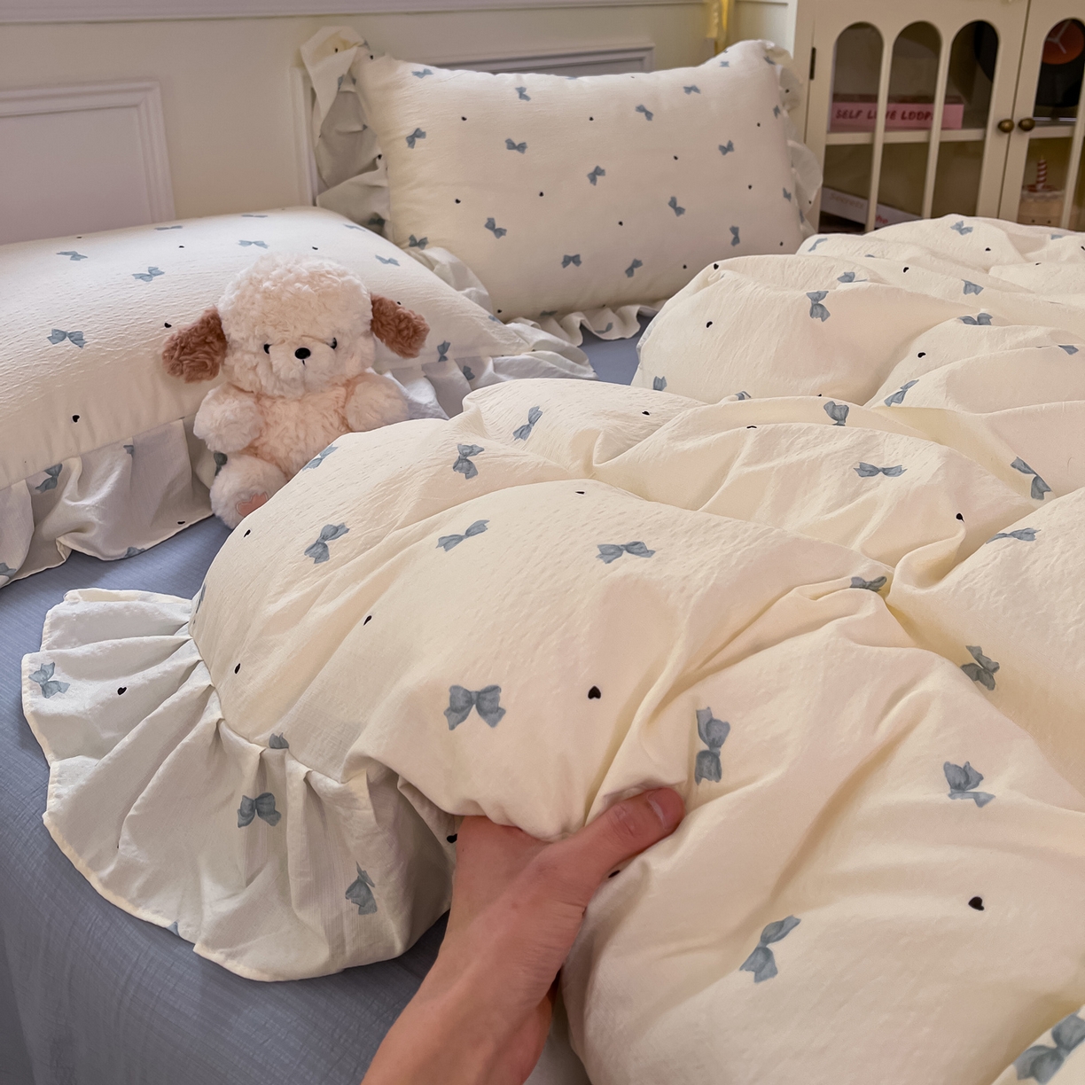 91家纺网 家纺一手货源 找家纺 （总）摩妮卡 2026新款泡泡纱韩版印花花边四件套