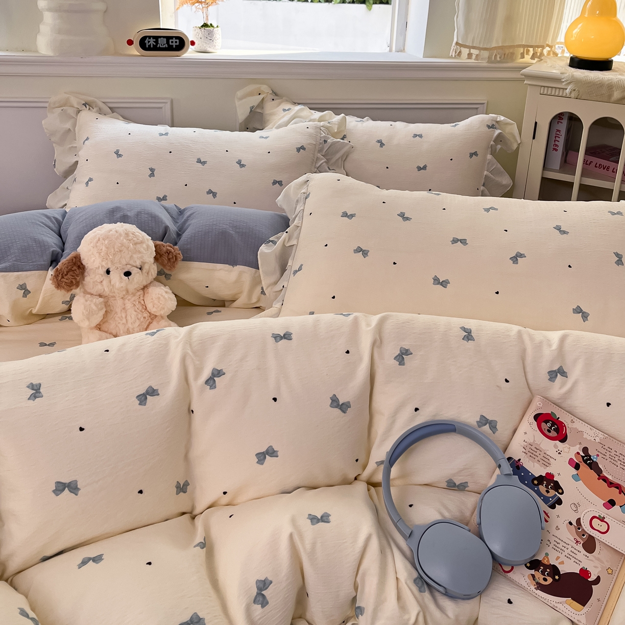 91家纺网 家纺一手货源 找家纺 （总）摩妮卡 2026新款泡泡纱韩版印花花边四件套