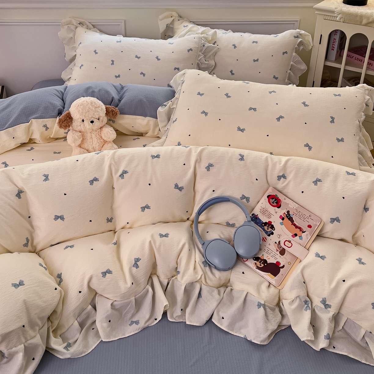 91家纺网 家纺一手货源 找家纺 （总）摩妮卡 2026新款泡泡纱韩版印花花边四件套