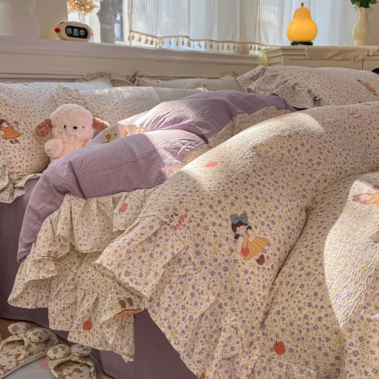 91家纺网 家纺一手货源 找家纺 （总）摩妮卡 2026新款泡泡纱韩版印花花边四件套