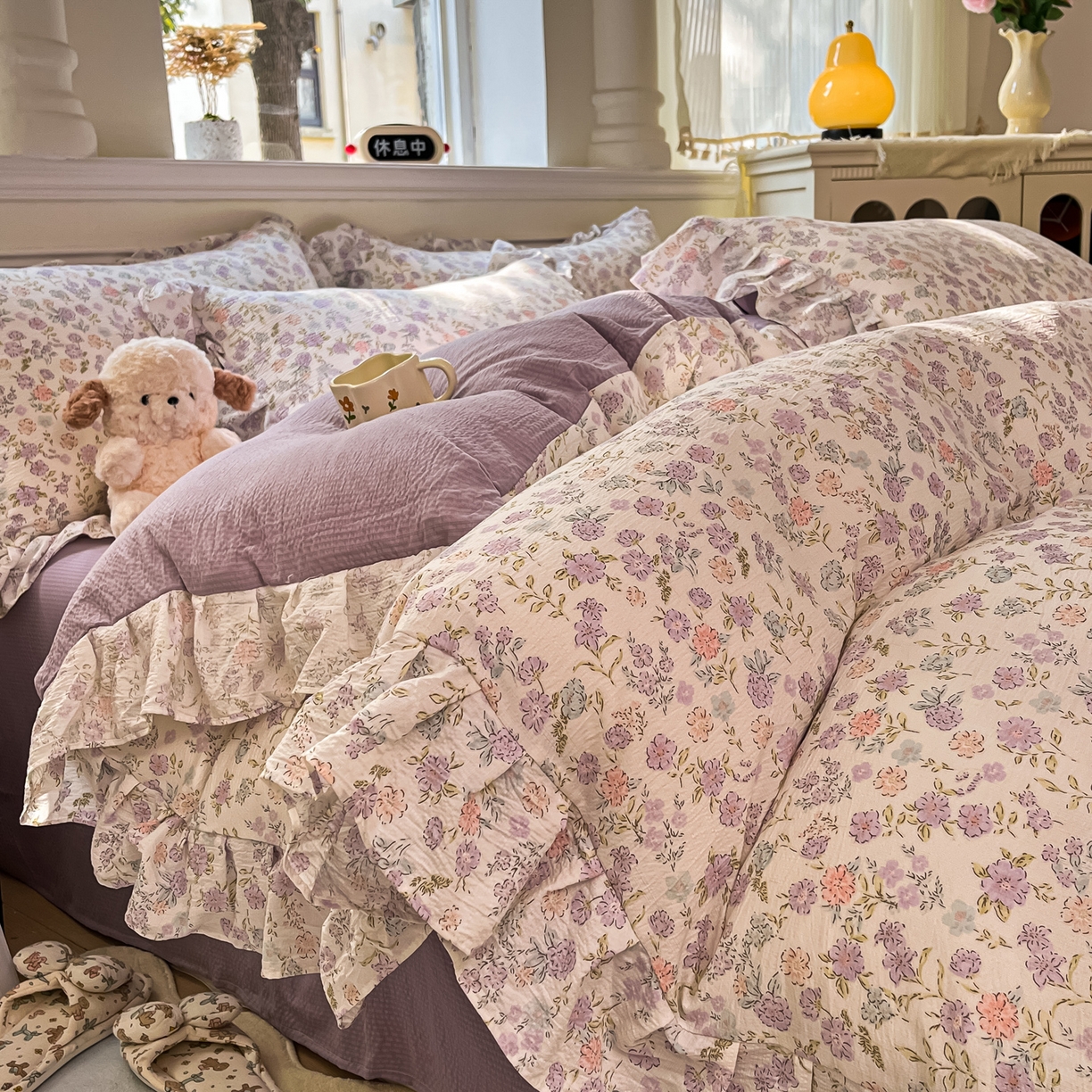 91家纺网 家纺一手货源 找家纺 （总）摩妮卡 2026新款泡泡纱韩版印花花边四件套