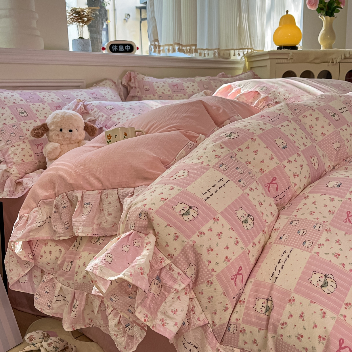 91家纺网 家纺一手货源 找家纺 （总）摩妮卡 2026新款泡泡纱韩版印花花边四件套