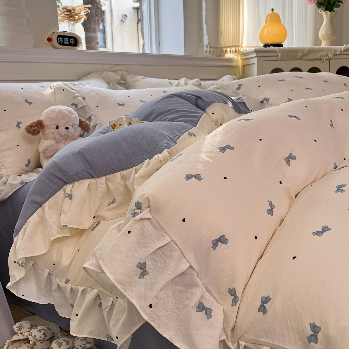 91家纺网 家纺一手货源 找家纺 （总）摩妮卡 2026新款泡泡纱韩版印花花边四件套