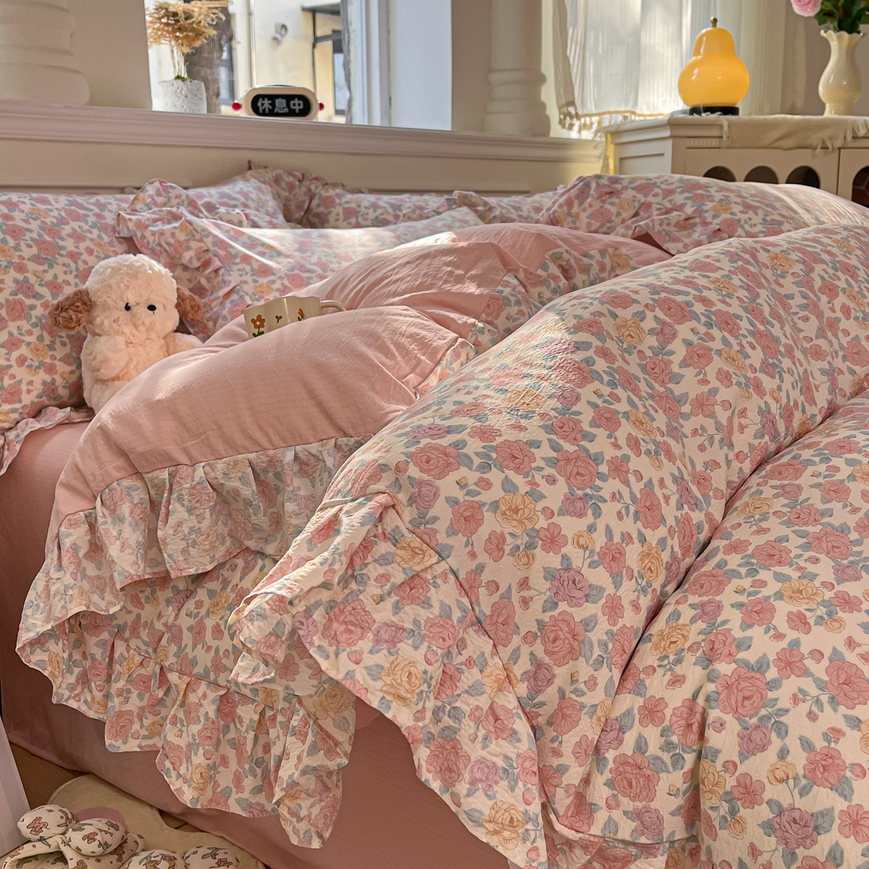 91家纺网 家纺一手货源 找家纺 （总）摩妮卡 2026新款泡泡纱韩版印花花边四件套