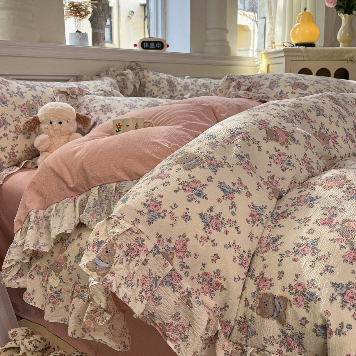 91家纺网 家纺一手货源 找家纺 （总）摩妮卡 2026新款泡泡纱韩版印花花边四件套