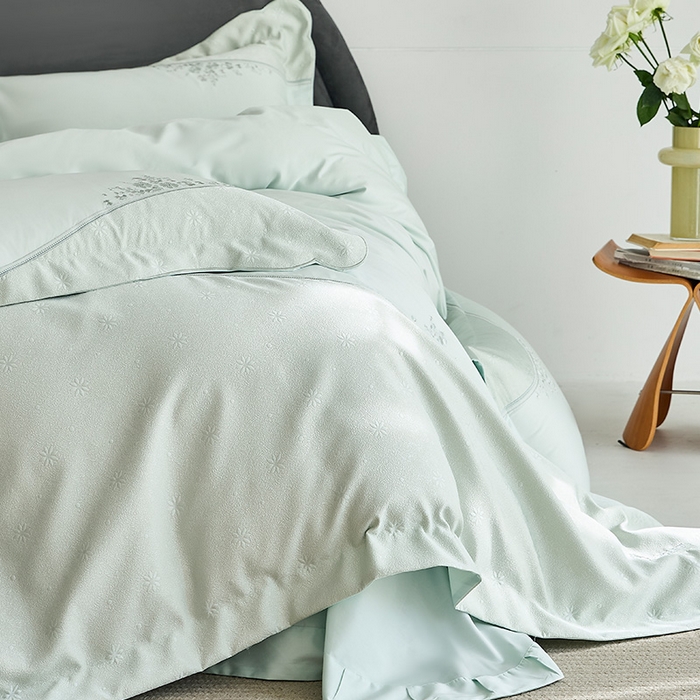 91家纺网 家纺一手货源 找家纺 诗黛尔 2026春夏新款提花长绒棉拼接刺绣四件套格蕾丝系列（会员-20） 格蕾丝-梵星绿