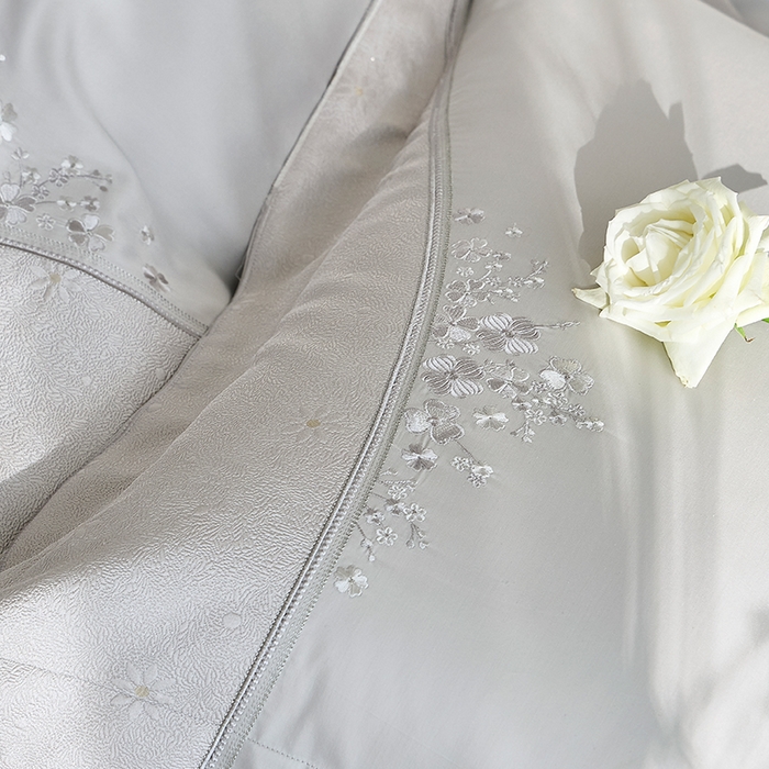 91家纺网 家纺一手货源 找家纺 诗黛尔 2026春夏新款提花长绒棉拼接刺绣四件套格蕾丝系列（会员-20） 格蕾丝-云石灰