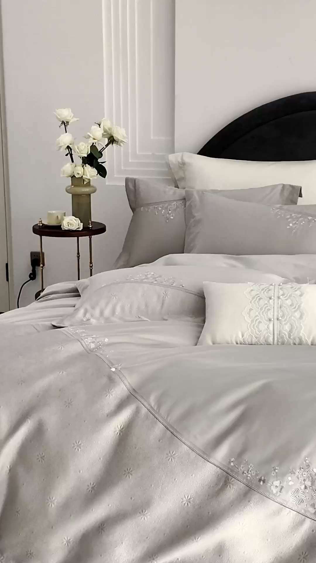 91家纺网 家纺一手货源 找家纺 诗黛尔 2026春夏新款提花长绒棉拼接刺绣四件套格蕾丝系列（会员-20） 格蕾丝-云石灰