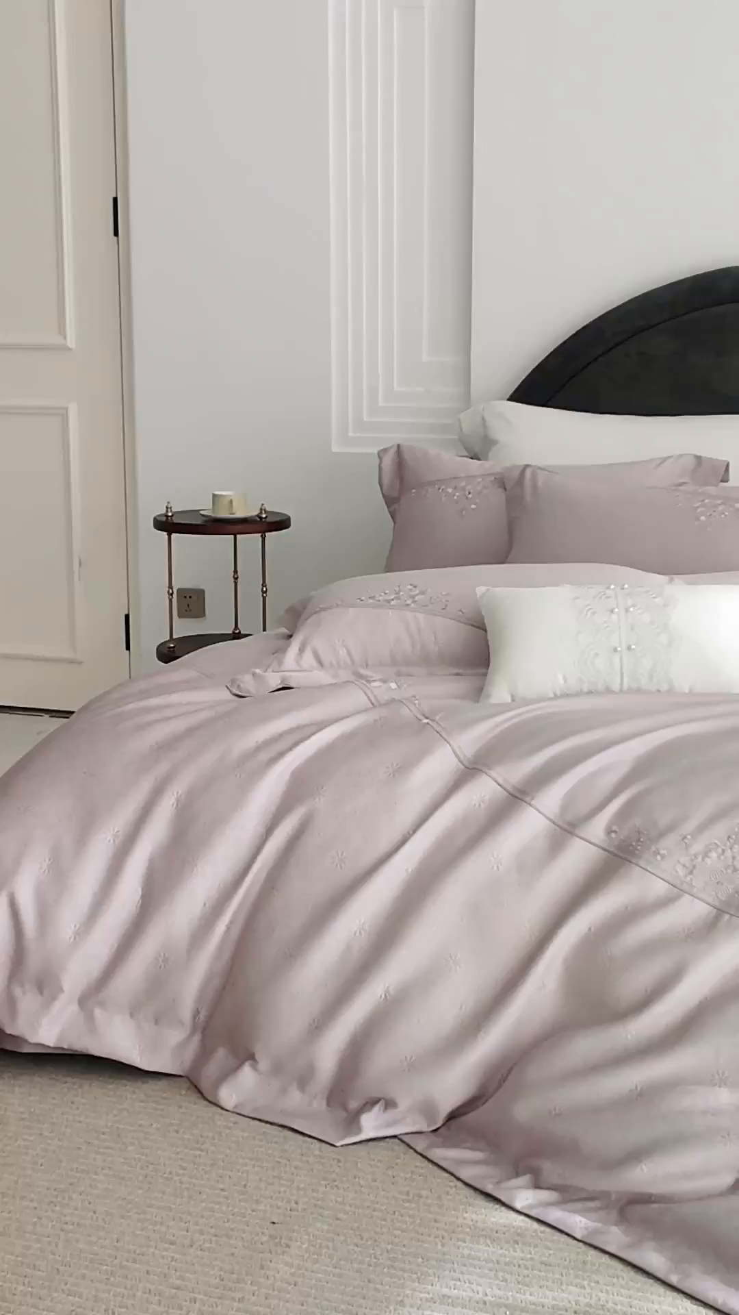 91家纺网 家纺一手货源 找家纺 诗黛尔 2026春夏新款提花长绒棉拼接刺绣四件套格蕾丝系列（会员-20） 格蕾丝-时尚紫