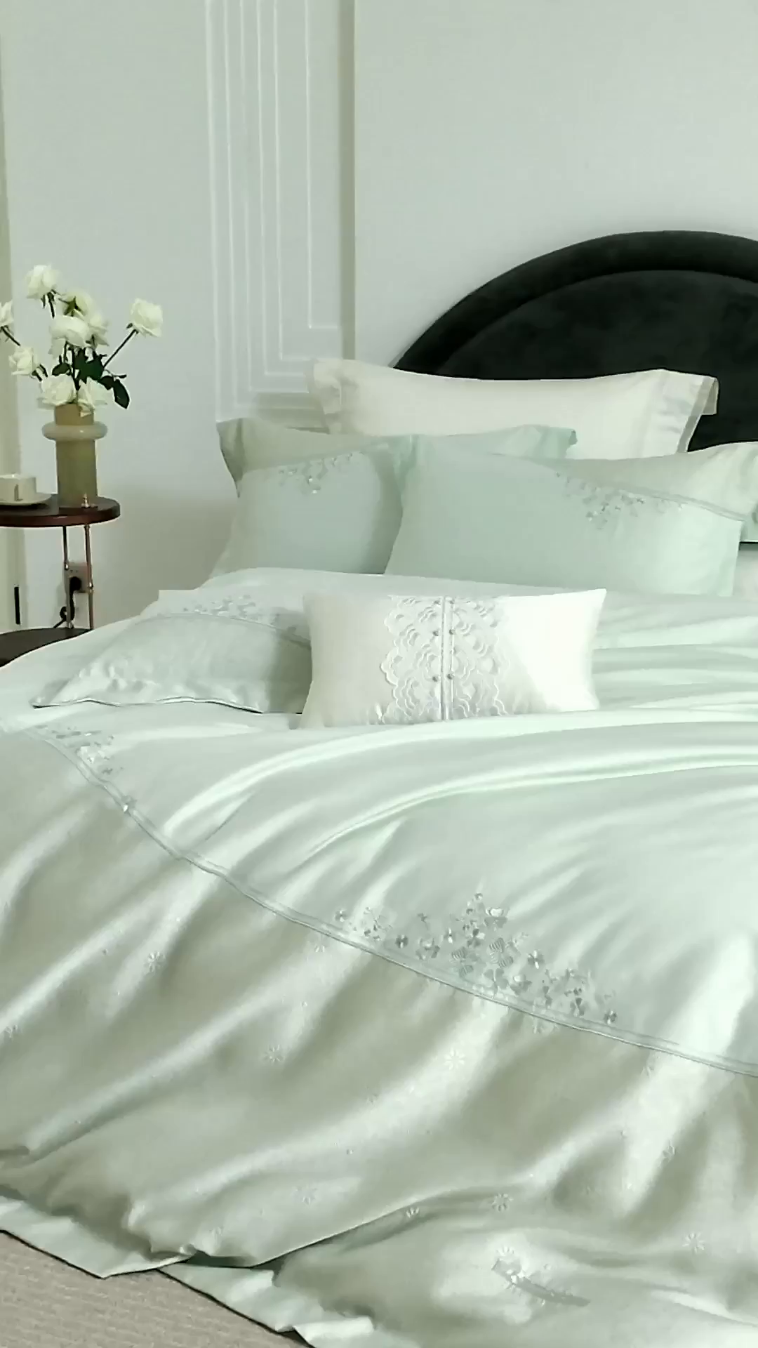 91家纺网 家纺一手货源 找家纺 诗黛尔 2026春夏新款提花长绒棉拼接刺绣四件套格蕾丝系列（会员-20） 格蕾丝-梵星绿