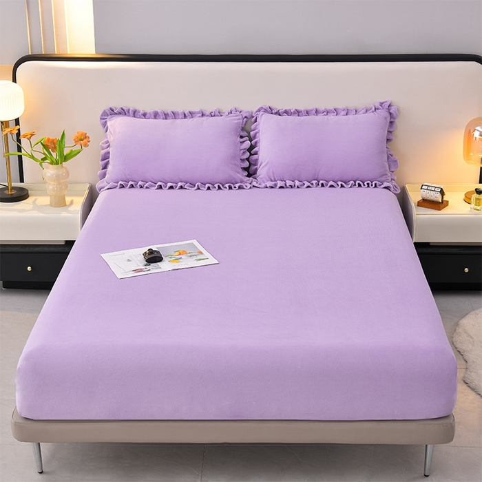 91家纺网 家纺一手货源 找家纺 优家居工厂店 2026新款纯色韩版牛奶绒花边床裙床笠四件套单件被套直播爆款 盛世-魅紫