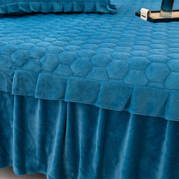 91家纺网 家纺一手货源 找家纺 （总）优家居工厂店 2026新款纯色韩版花边牛奶绒夹棉床裙床罩加厚外贸直播