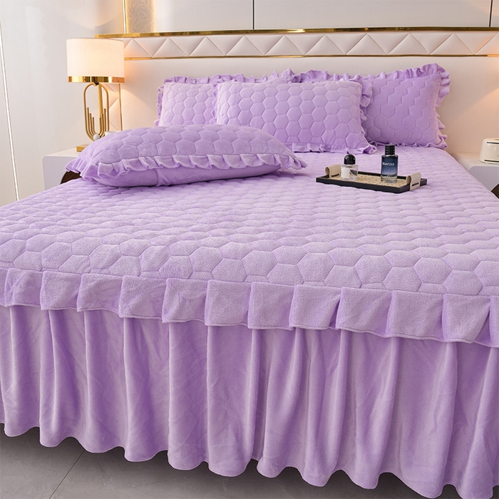 91家纺网 家纺一手货源 找家纺 优家居工厂店 2026新款纯色韩版花边牛奶绒夹棉床裙床罩加厚外贸直播 盛世-魅紫