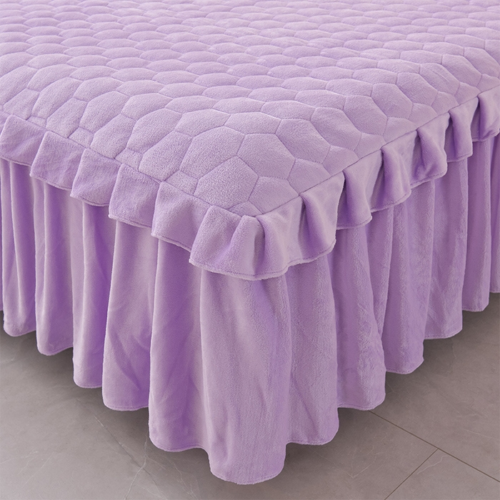 91家纺网 家纺一手货源 找家纺 优家居工厂店 2026新款纯色韩版花边牛奶绒夹棉床裙床罩加厚外贸直播 盛世-魅紫