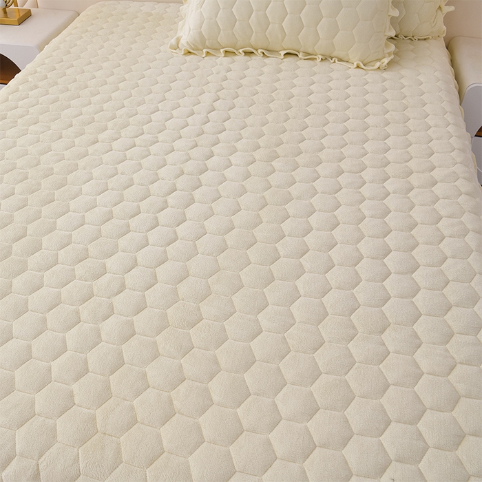 91家纺网 家纺一手货源 找家纺 优家居工厂店 2026新款纯色韩版花边牛奶绒夹棉床裙床罩加厚外贸直播 盛世-米白