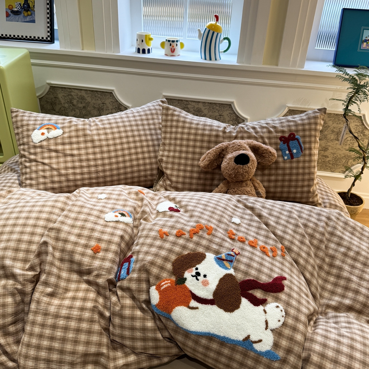 91家纺网 家纺一手货源 找家纺 珺柔家纺 2026新款全棉纯棉水洗棉毛巾绣四件套 甜心宝贝