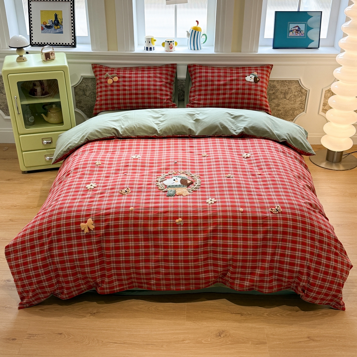 91家纺网 家纺一手货源 找家纺 珺柔家纺 2026新款全棉纯棉水洗棉毛巾绣四件套 花园小狗