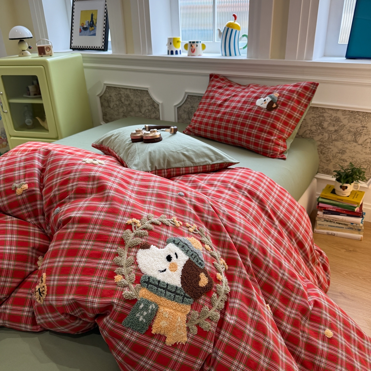 91家纺网 家纺一手货源 找家纺 珺柔家纺 2026新款全棉纯棉水洗棉毛巾绣四件套 花园小狗