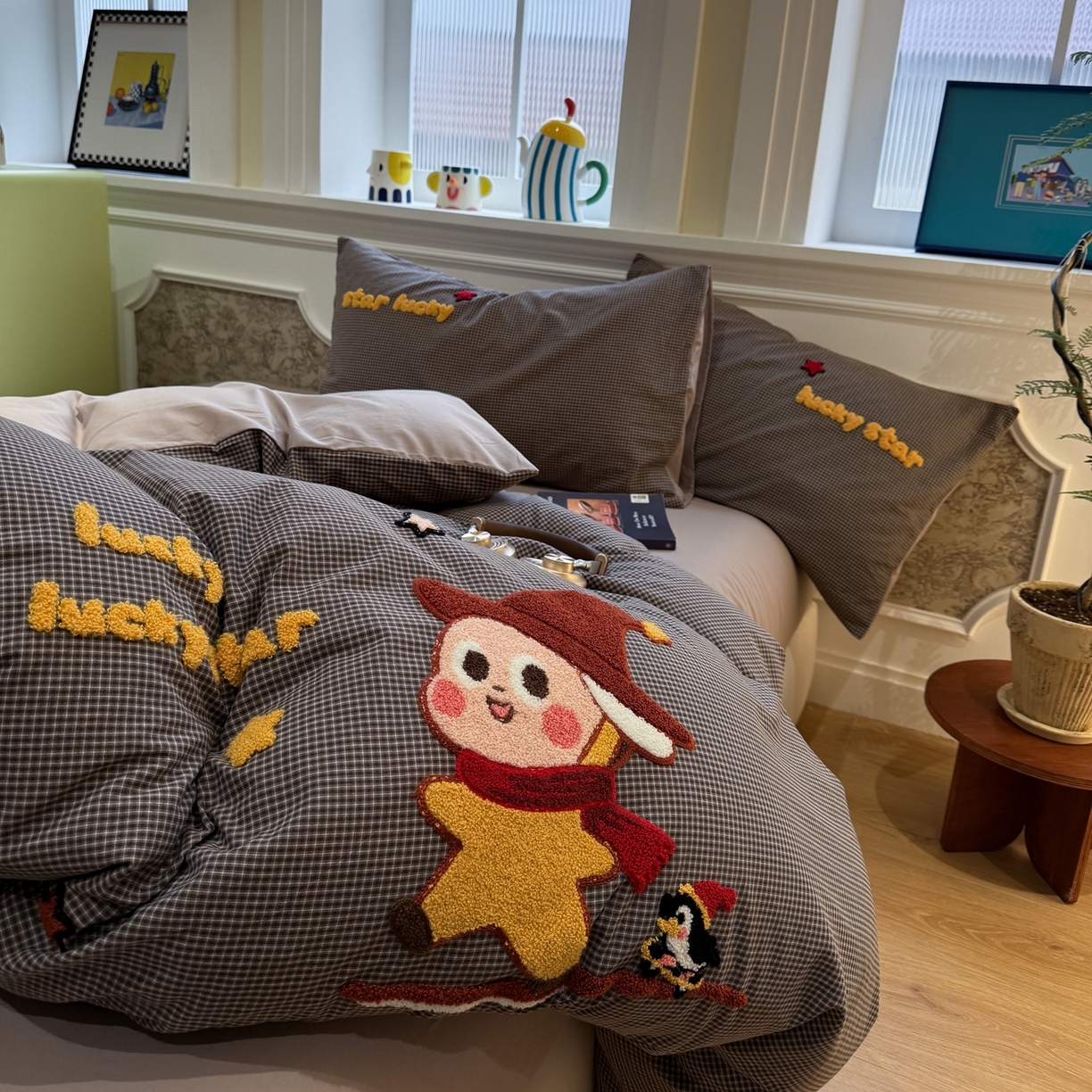 91家纺网 家纺一手货源 找家纺 珺柔家纺 2026新款全棉纯棉水洗棉毛巾绣四件套 快乐星