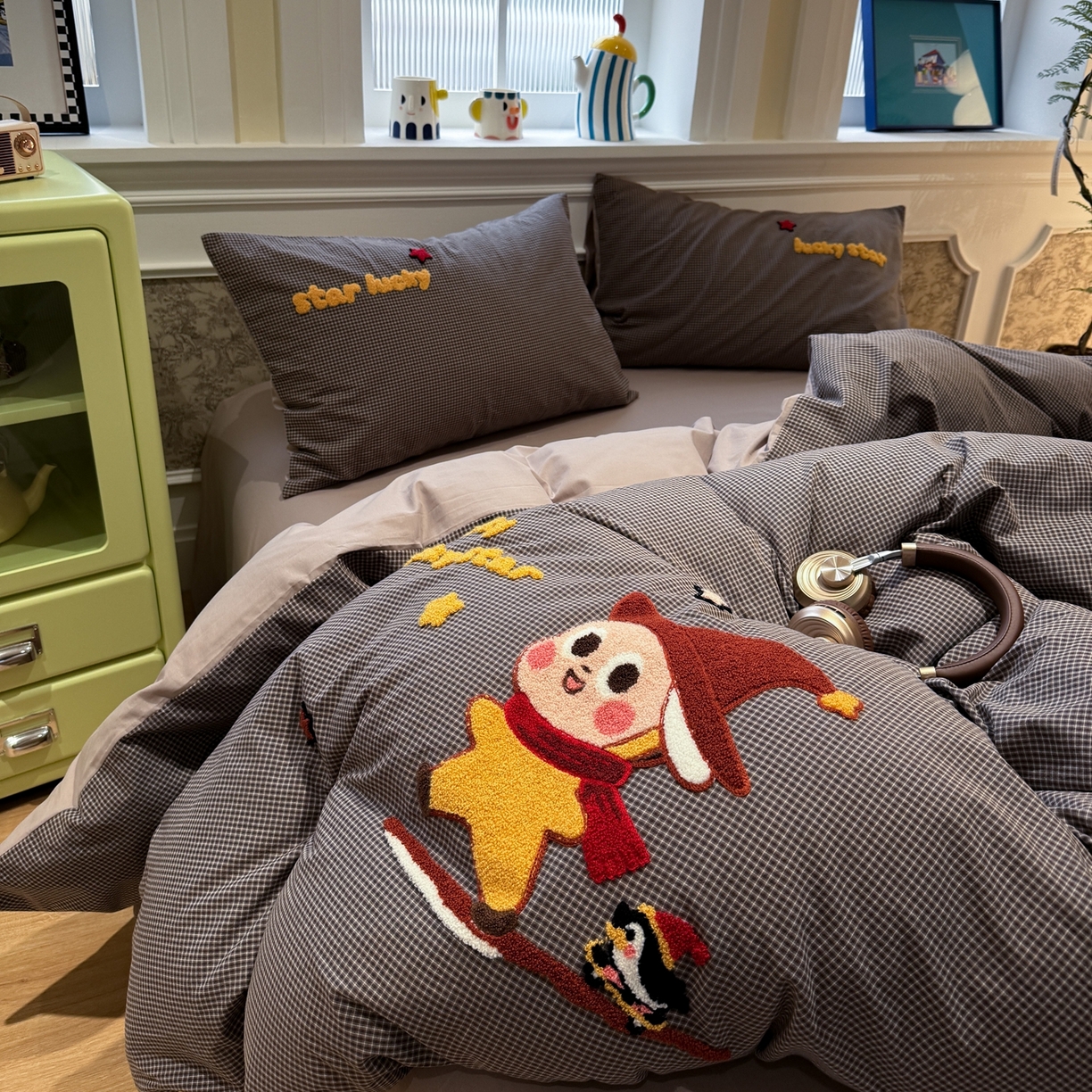 91家纺网 家纺一手货源 找家纺 珺柔家纺 2026新款全棉纯棉水洗棉毛巾绣四件套 快乐星