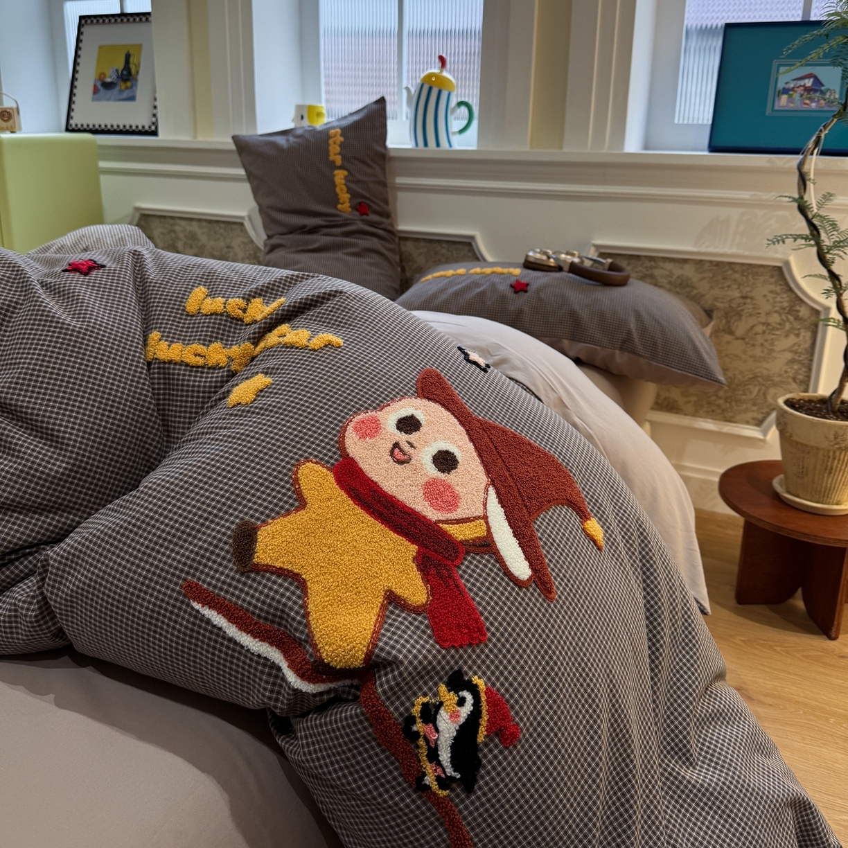 91家纺网 家纺一手货源 找家纺 珺柔家纺 2026新款全棉纯棉水洗棉毛巾绣四件套 快乐星